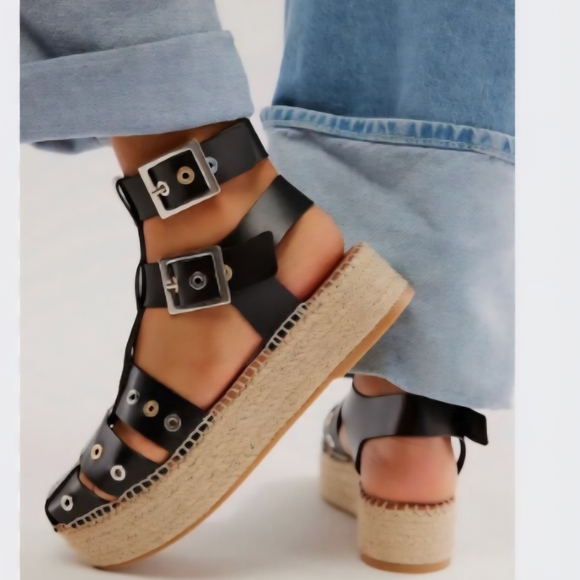 Free People Shoes - Free People Gable Gladiator Black Strappy Espadrille Sandals - Ret $178  - New